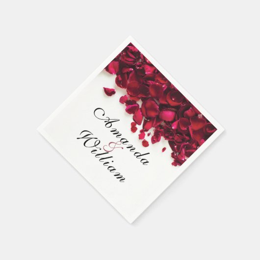 Rote Rose Petals Personalisiert Hochzeit Serviette (Ecke)