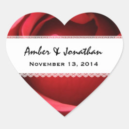 Rote Rose Petals und Lace V06 Herz-Aufkleber