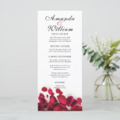 Rote Rose Petals Wedding Menu Menükarte (Stehend Vorderseite)