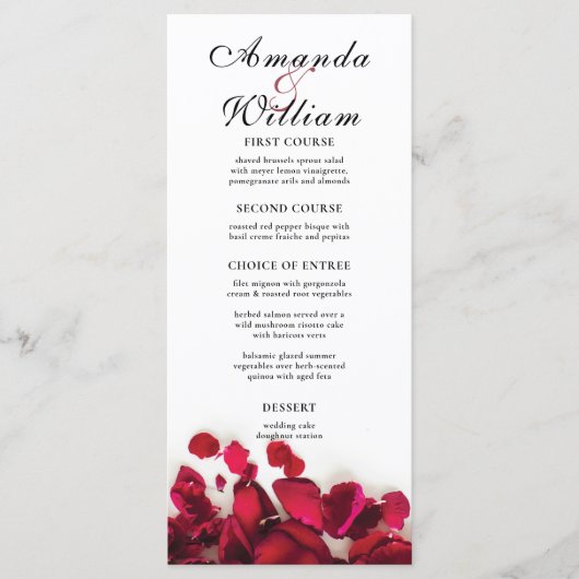 Rote Rose Petals Wedding Menu Menükarte (Vorderseite)