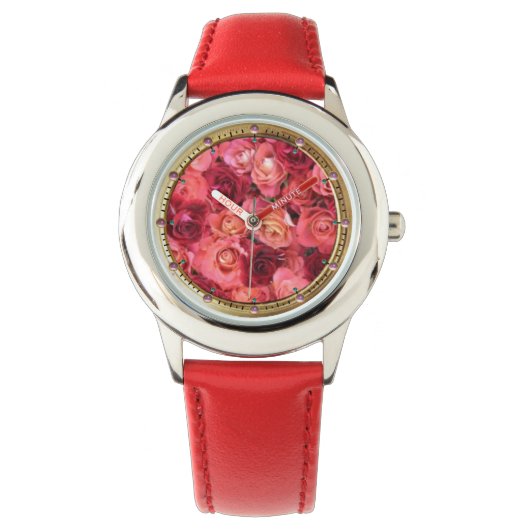 Rote Rose PINK Armbanduhr (Vorderseite)