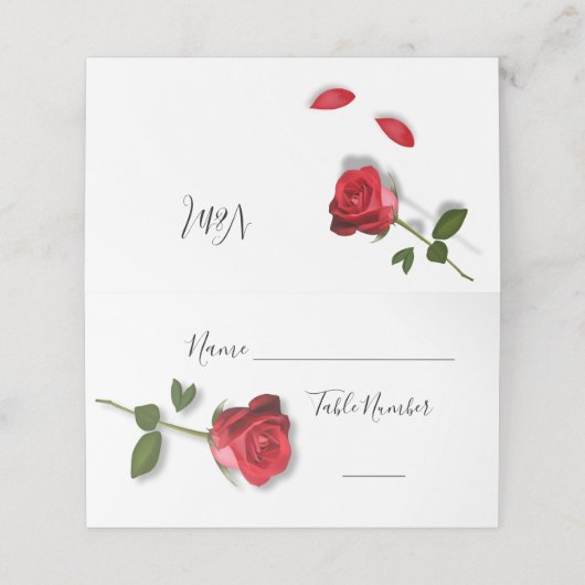 Rote Rose Platzkarte (Außenseite Aufgefaltet)