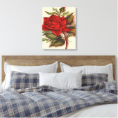 Rote Rose Premium Wrapped Canvas (Glanz) Leinwanddruck (Insitu (Schlafzimmer))
