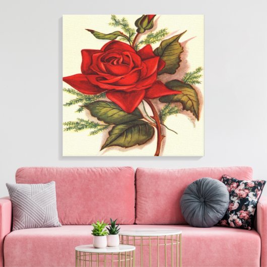 Rote Rose Premium Wrapped Canvas (Glanz) Leinwanddruck (Insitu (Wohnzimmer))