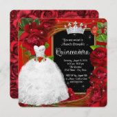 Rote Rose Princess Quinceanera Einladung (Vorne/Hinten)