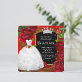 Rote Rose Princess Quinceanera Einladung (Stehend Vorderseite)