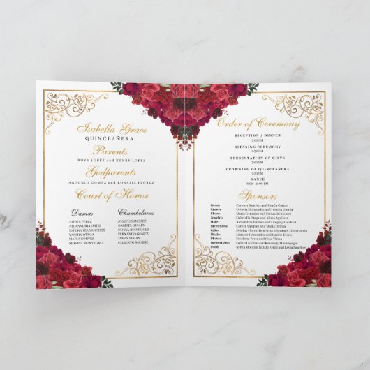 Rote Rose Princess Tiara Quinceanera Programm (Innenseite)