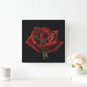 Rote Rose Quadratische Wanduhr (Zuhause)
