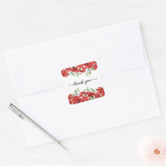 Rote Rose Quadratischer Aufkleber (Umschlag)