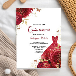 Rote Rose Quinceanera 15. Geburtstag Einladung