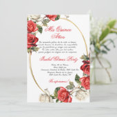 Rote Rose Quinceanera Einladung (Stehend Vorderseite)