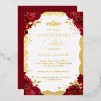 Rote Rose Quinceanera Gold Lace Geburtstag