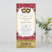 Rote Rose Quinceañera Masquerade VIP Ticket Einladung (Stehend Vorderseite)