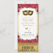Rote Rose Quinceañera Masquerade VIP Ticket Einladung (Rückseite)