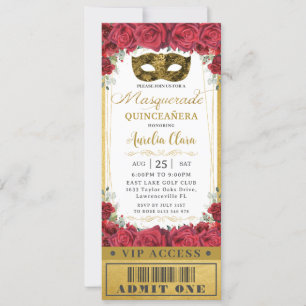 Rote Rose Quinceañera Masquerade VIP Ticket Einladung