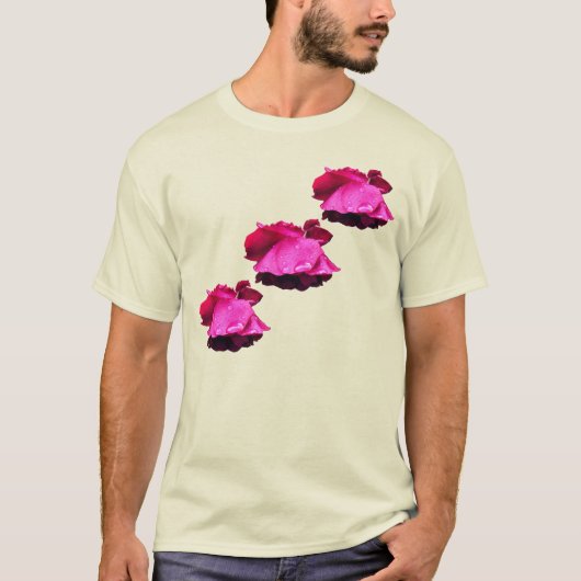 Rote Rose Raindrops Blume T-Shirt (Vorderseite)