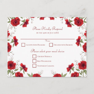 Rote Rose Romantische Hochzeit RSVP Feiertagspostkarte