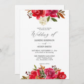 Rote Rose & Rosa Blütenblume 3 Einladung zur Hochz (Vorne/Hinten)