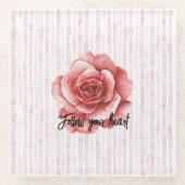 Rote Rose Rosa Streifen Glasuntersetzer (Vorderseite)