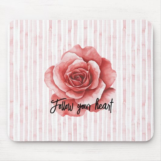 Rote Rose Rosa Streifen Mousepad (Vorne)