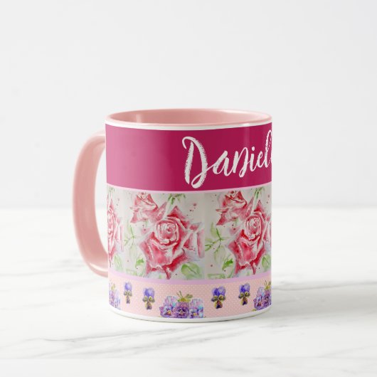 Rote Rose Rose Aquarell Rosa Shabby Chic Tasse (Vorderseite Links)