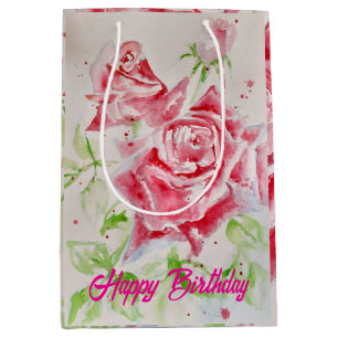 Rote Rose Rose Aquarellfarben Blume Blumenrosa Mittlere Geschenktüte