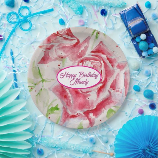 Rote Rose Rose Blume Muster Papier Party-Platte Pappteller (Party)