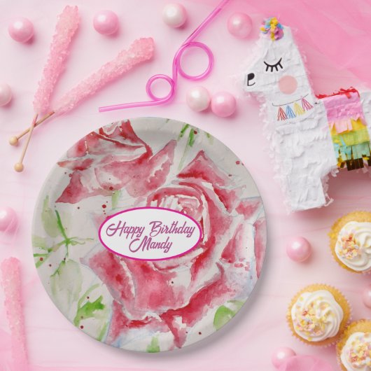 Rote Rose Rose Blume Muster Papier Party-Platte Pappteller (Party)