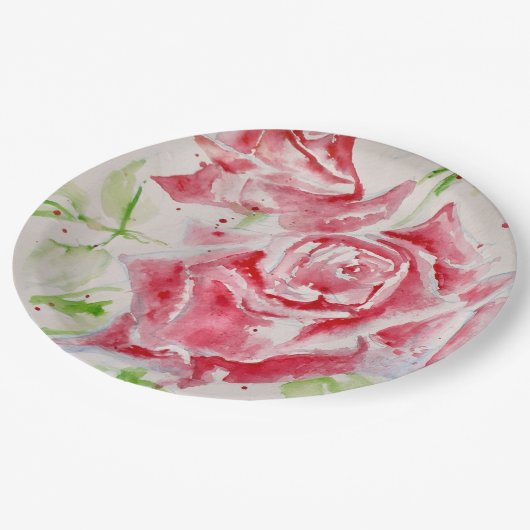 Rote Rose Rose Blume Muster Papier Party-Platte Pappteller (Schrägansicht)