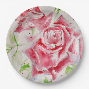 Rote Rose Rose Blume Muster Papier Party-Platte Pappteller