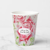 Rote Rose Rose Blume Muster Wasserfarbenhochzeit Pappbecher (Vorderseite)