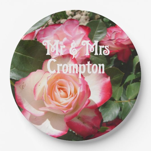 Rote Rose Rose Blumenstrauß Foto Hochzeitsballon Pappteller (Vorderseite)