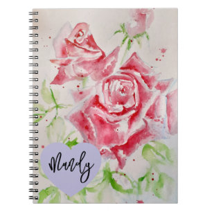 Rote Rose Rosen Aquarell-Blume Frauenname Notizblock