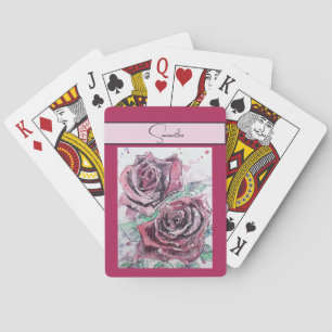 Rote Rose Rosen Blumen Aquarell Floral Lila Kunst Spielkarten