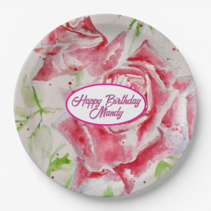 Rote Rose Rosen Blumenmuster Papierpartyplatte Pappteller