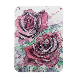 Rote Rose Rosen Florale Blumen Wasserfarben Magnet