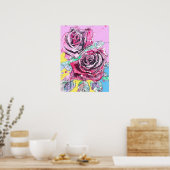 Rote Rose Rosen Florale Blumen Wasserfarben Poster (Küche)