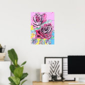 Rote Rose Rosen Florale Blumen Wasserfarben Poster (Heimbüro)