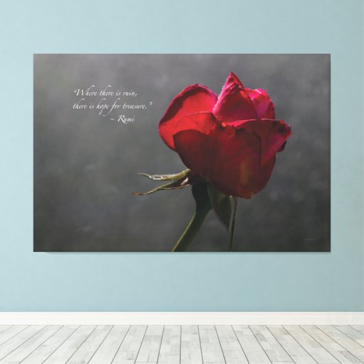 Rote Rose, Rumi Zitat, ~ 60" x 40" - EXTRA LARGE Leinwanddruck (Insitu (Holzboden))