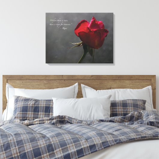 Rote Rose, Rumi zitiert, 24" x 18" - MEDIUM Leinwanddruck (Insitu (Schlafzimmer))