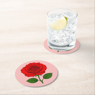 Rote Rose Runde Papier Untersetzer