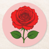 Rote Rose Runde Papier Untersetzer (Vorderseite)