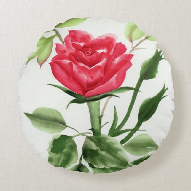 Rote Rose Rundes Kissen (Vorderseite)