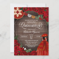 Rote Rose Rustic Charra/Mariachi Kleid Quinceañera