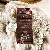 Rote Rose Rustic Wood Hochzeitsprogramme
