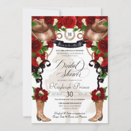 Rote Rose Rustikaler Western Blumenstiefel Brautpa Einladung