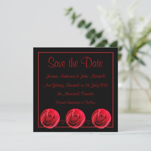 Rote Rose Save the Date Einladung (Stehend Vorderseite)