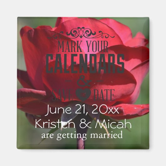 Rote Rose Save the Date Magnet (Vorne)