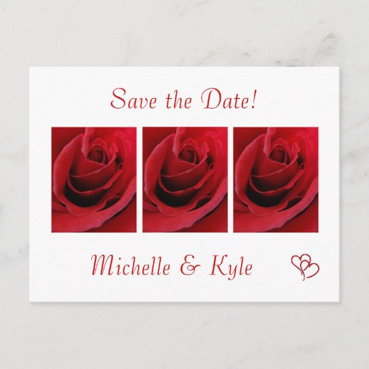 Rote Rose Save the Date Postkarte (Vorderseite)