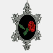 Rote Rose Schneeflocken Zinn-Ornament (Links)